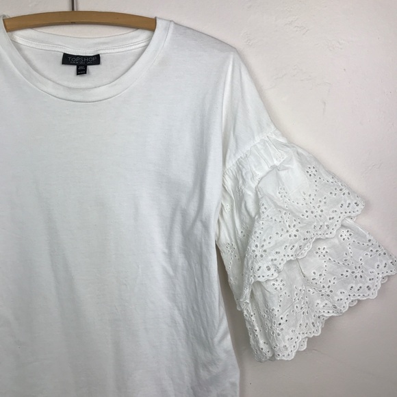 TOPSHOP White Eyelet Double Layer Sleeve Tee Shirt - Picture 5 of 15